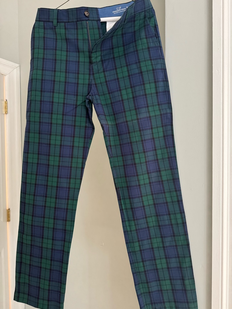 Vineyard Vines Boys Green And Navy Plaid Casual Pants